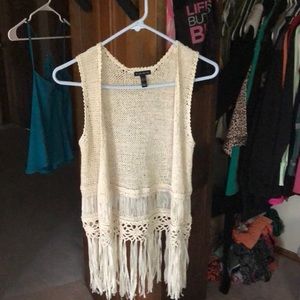 Crochet tank top fringe cardigan